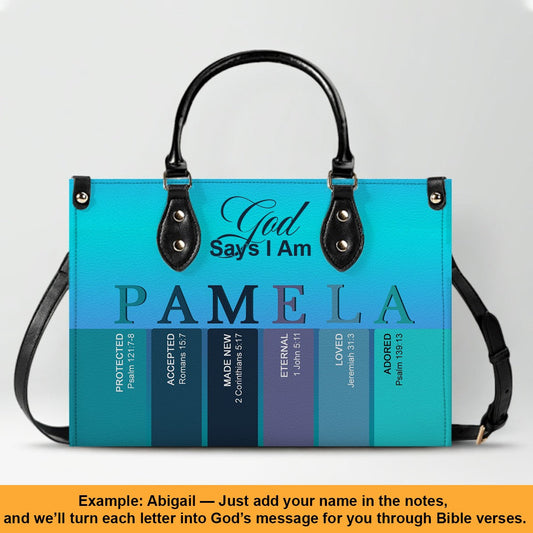 Personalized Christian Leather Handbag – Custom Name Purse with Bible Verses for Each Letter –