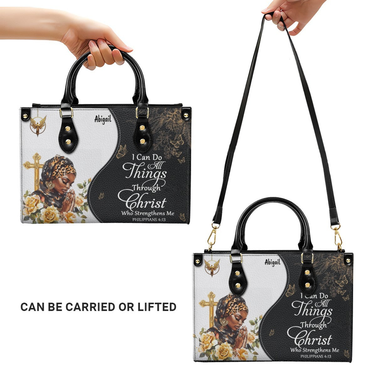 Personalized Leather Handbag with Bible Verse – Custom Christian Purse with Name | Faith Gift for Women