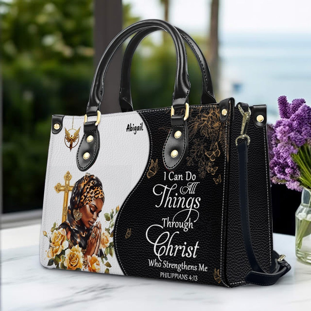 Personalized Leather Handbag with Bible Verse – Custom Christian Purse with Name | Faith Gift for Women