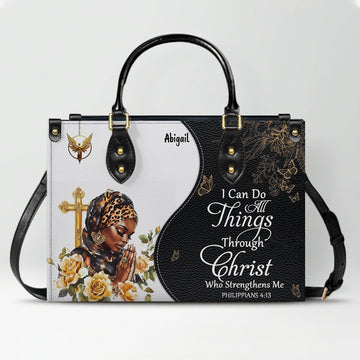 Personalized Leather Handbag with Bible Verse – Custom Christian Purse with Name | Faith Gift for Women