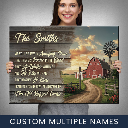 Uni Amazing Grace Barn Premium Custom Family Name Canvas