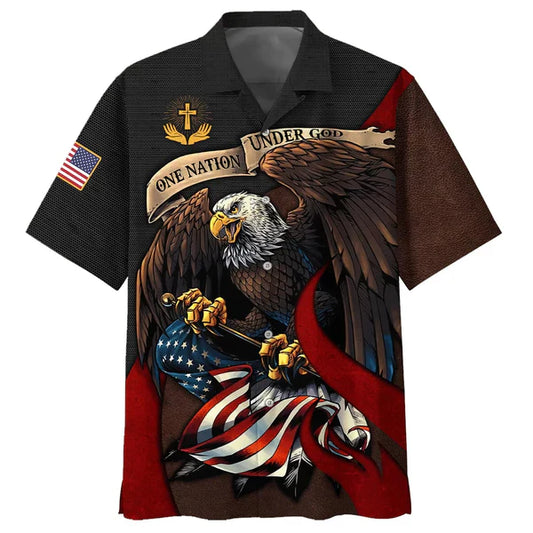 UniJames American Bald Eagle Flag Usa One Nation Under God Hawaiian Shirts - Christian Hawaiian Shirt - Hawaiian Summer Shirts
