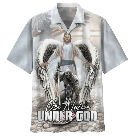 UniJames American Warrior Knee Before God One Nation Under God Hawaiian Shirts - Christian Hawaiian Shirt - Hawaiian Summer Shirts