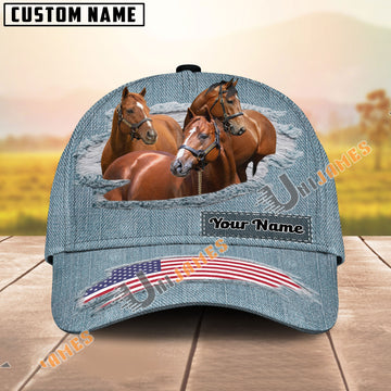 Unijames Thoroughbred USA Flag Jeans Pattern Personalized Name Cap
