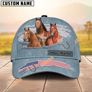 Unijames American Quarter Horse USA Flag Jeans Pattern Personalized Name Cap