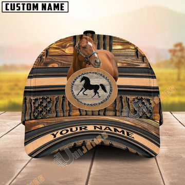 Unijames Thoroughbred American Flag Wooden Pattern Personalized Name Cap