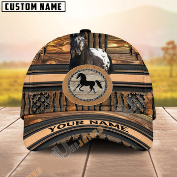 Unijames Appaloosa American Flag Wooden Pattern Personalized Name Cap