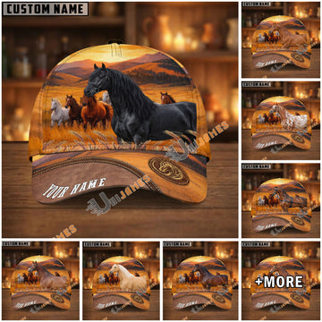 Unijames Personalized Horse Herd Sunset Background Cap (9 Breeds)