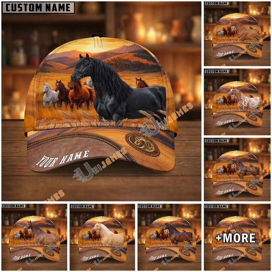 Unijames Personalized Horse Herd Sunset Background Cap (9 Breeds)