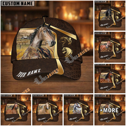 Unijames Personalized Horse Dark Brown Carving Gold Line Pattern Cap (9 Breeds)