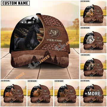 Unijames Personalized Horse Close-Up with Wild Horse Silhouette Mountain Scene Leather Panel Cap (9 Breeds)