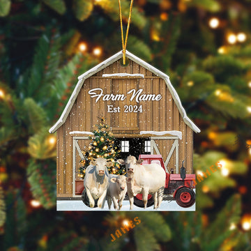 Uni Charolais Christmas Ranch Custom Shape Acrylic Ornament