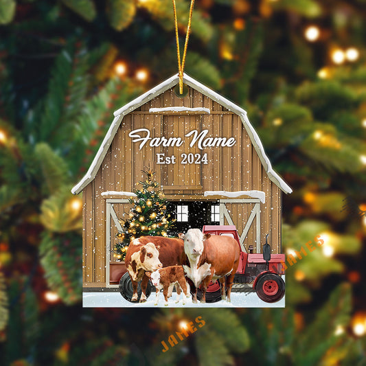 Uni Hereford Christmas Ranch Custom Shape Acrylic Ornament