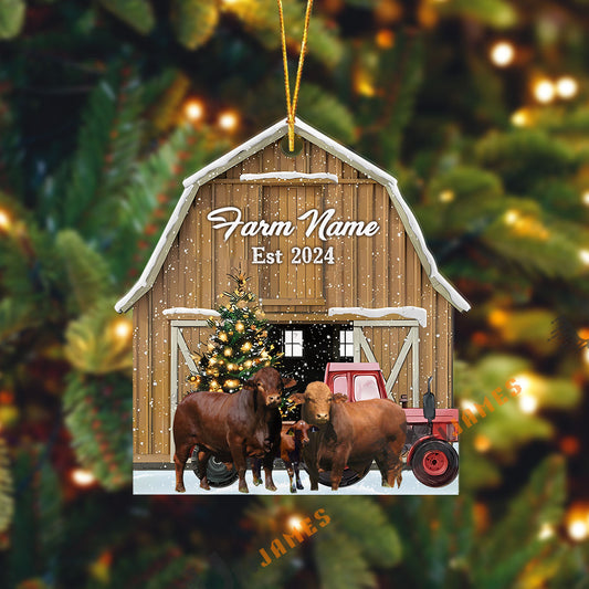 Uni Beefmaster Christmas Ranch Custom Shape Acrylic Ornament