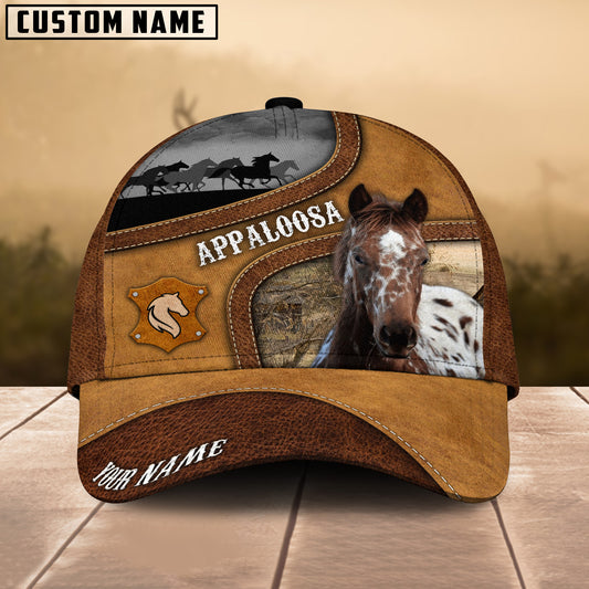 Uni Appaloosa Brown Curved Leather Pattern Personalized Name Cap