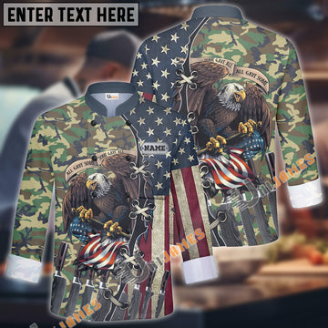 Unijames Eagle Camo Flag Multicolor Option Custom Name Long Sleeve Chef Jacket (4 Colors)
