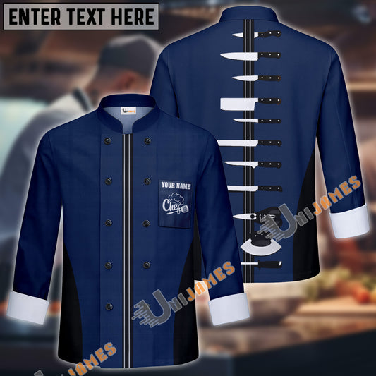 Unijames Center Line Multicolor Option Custom Name Long Sleeve Chef Jacket (4 Colors)