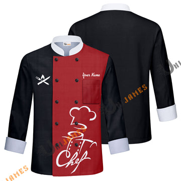 Unijames Love Chef Multicolor Option Custom Name Long Sleeve Chef Jacket (4 Colors)