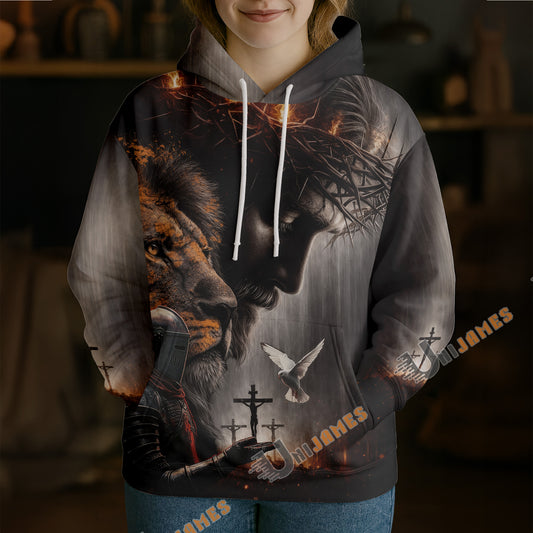 Unijames God Knight Lion Cross Pigeon 3D Hoodie