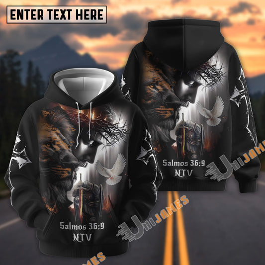 Unijames God Lion Cross Salmos 36:9 3D Hoodie