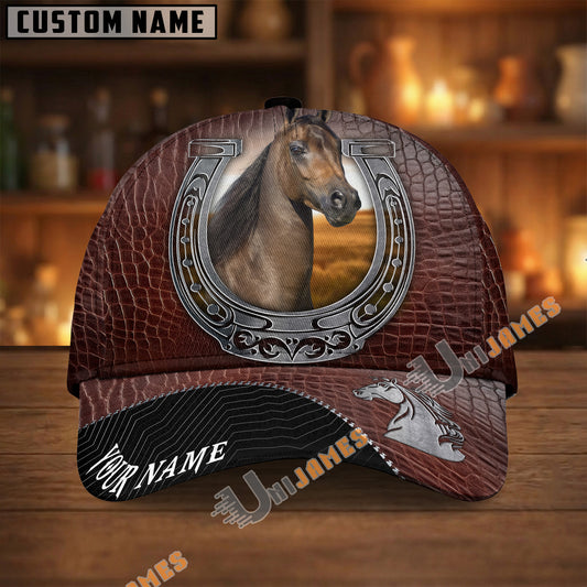 Unijames Morgan Dark Brown Leather Horseshoe Pattern Personalized Name Cap