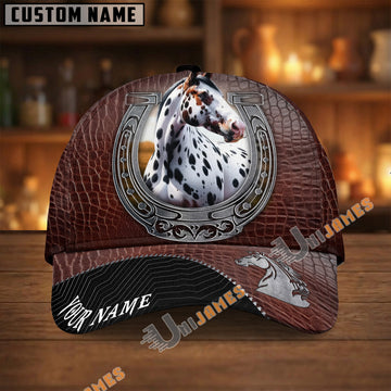 Unijames Appaloosa Dark Brown Leather Horseshoe Pattern Personalized Name Cap