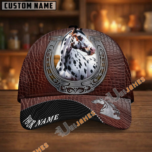Unijames Appaloosa Dark Brown Leather Horseshoe Pattern Personalized Name Cap