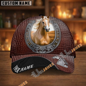 Unijames Palomino Dark Brown Leather Horseshoe Pattern Personalized Name Cap