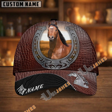 Unijames American Quarter Dark Brown Leather Horseshoe Pattern Personalized Name Cap