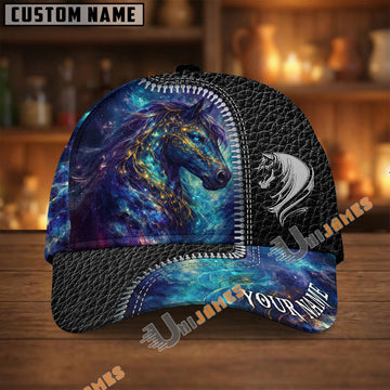 Unijames Hackney Galaxy Cosmic Black Leather Pattern Personalized Name Cap