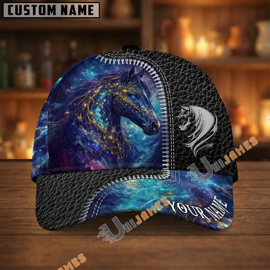 Unijames Warmblood Galaxy Cosmic Black Leather Pattern Personalized Name Cap