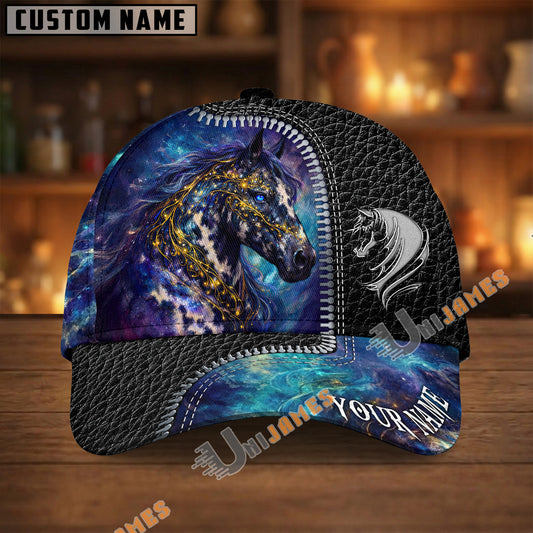 Unijames Appaloosa Galaxy Cosmic Black Leather Pattern Personalized Name Cap