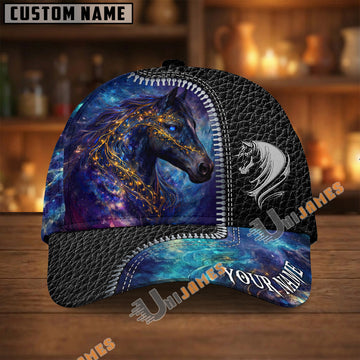 Unijames Thoroughbred Galaxy Cosmic Black Leather Pattern Personalized Name Cap