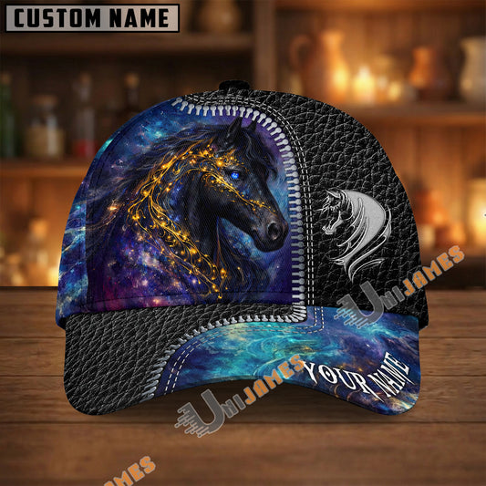 Unijames Friesian Galaxy Cosmic Black Leather Pattern Personalized Name Cap