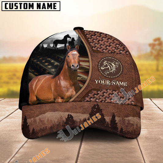 Unijames Personalized Horse Close-Up with Wild Horse Silhouette Mountain Scene Leather Panel Cap (9 Breeds)