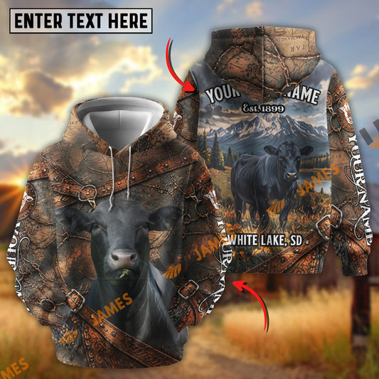 Uni Personalized Cow Portrait Camo Grassland Name & Farm Name Cattle Hoodie  (9 Breeds)