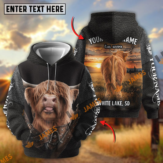 Uni Personalized Cow Back Portrait Sunset Grassland Name & Farm Name Cattle Hoodie  (9 Breeds)