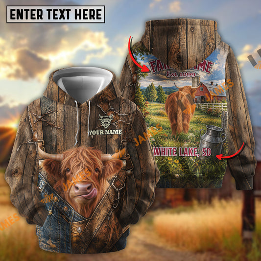 Uni Personalized Cow Back Portrait Sunny Ranch Name & Farm Name Cattle Hoodie  (9 Breeds)