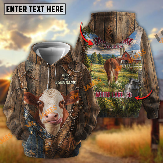 Uni Personalized Cow Back Portrait Sunny Ranch Name & Farm Name Cattle Hoodie  (9 Breeds)