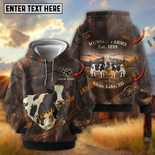 Uni Personalized Cow Portrait Grassland Couple Name & Farm Name Cattle Hoodie (9 Breeds)