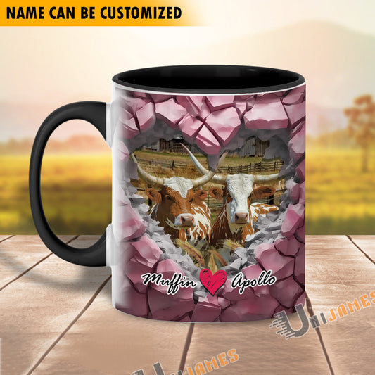 Uni Texas Longhorn Couple Personalized Name Two Tone Mug