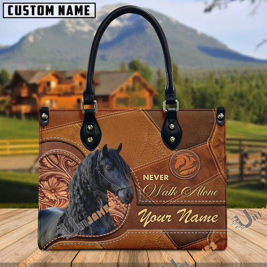 Unijames Friesian Never Walk Alone Custom Name 3D Leather Handbag