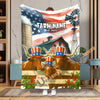Uni Personalized Farm Name Blanket with American Flag & Cow