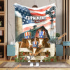 Uni Personalized Farm Name Blanket with American Flag & Cow