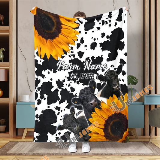 Uni Personalized Sunflowers & Cattle – Personalized Farmhouse Blanket (10 Cattle Breeds)
