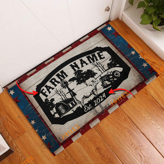 Uni Charolais Red Blue Star Custom Farm Name And Year Doormat