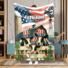 Uni Personalized Farm Name Blanket with American Flag & Cow