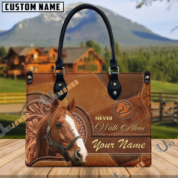 Unijames Thoroughbred Never Walk Alone Custom Name 3D Leather Handbag