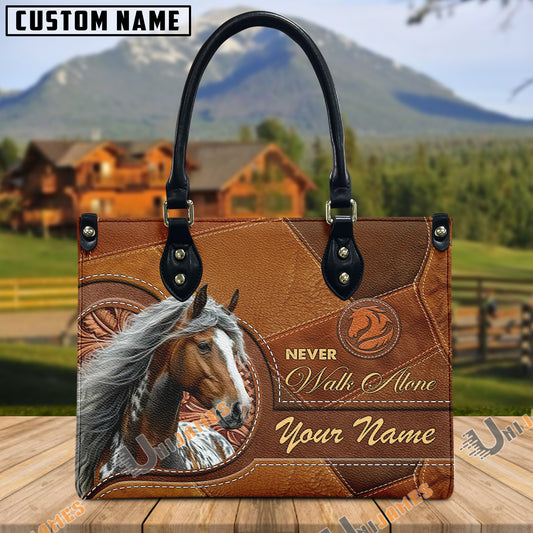 Unijames Appaloosa Never Walk Alone Custom Name 3D Leather Handbag