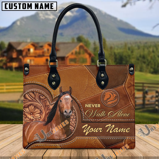 Unijames American Quarter Horse Never Walk Alone Custom Name 3D Leather Handbag